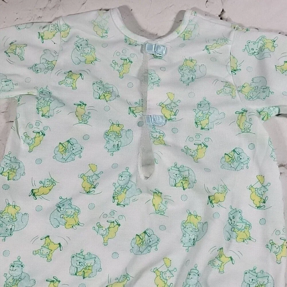 Vintage 70s Carters Layette Gown Sack Newborn Clowns Bears White Blue‎ Yellow